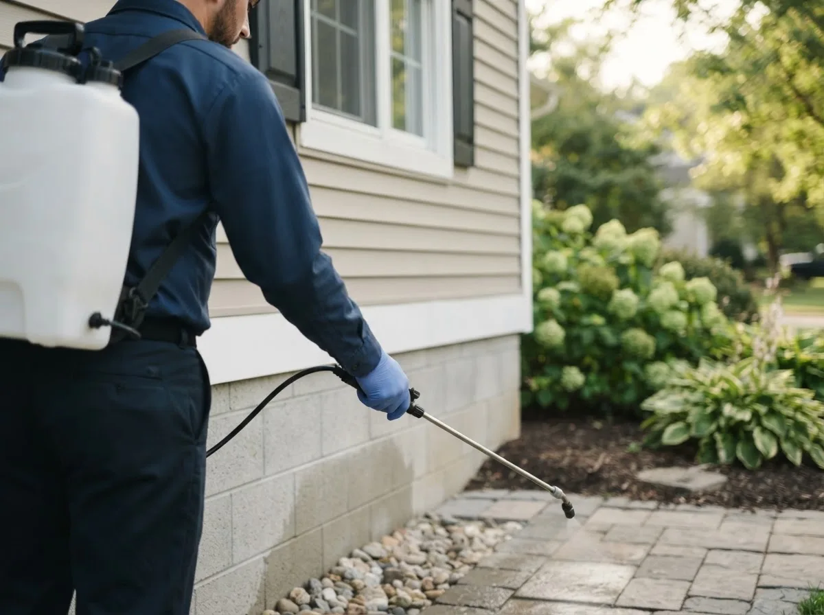 Pest control technician inspecting a home in Logan, IL